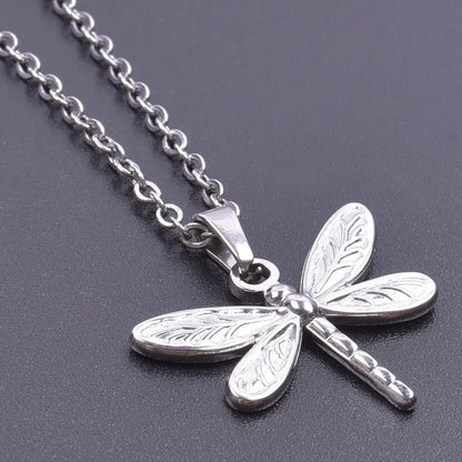 Wholesale Jewelry Retro French Style Dragonfly 304 Stainless Steel Plating Pendant Necklace