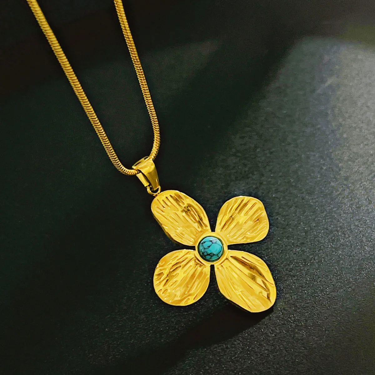 Wholesale Jewelry Retro French Style Flower Titanium Steel Turquoise Plating Inlay Earrings Necklace