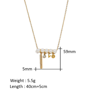 Wholesale Jewelry Retro French Style Love Geometric Titanium Steel Imitation Pearl Shell Pearls Zircon Plating Inlay Pendant Necklace