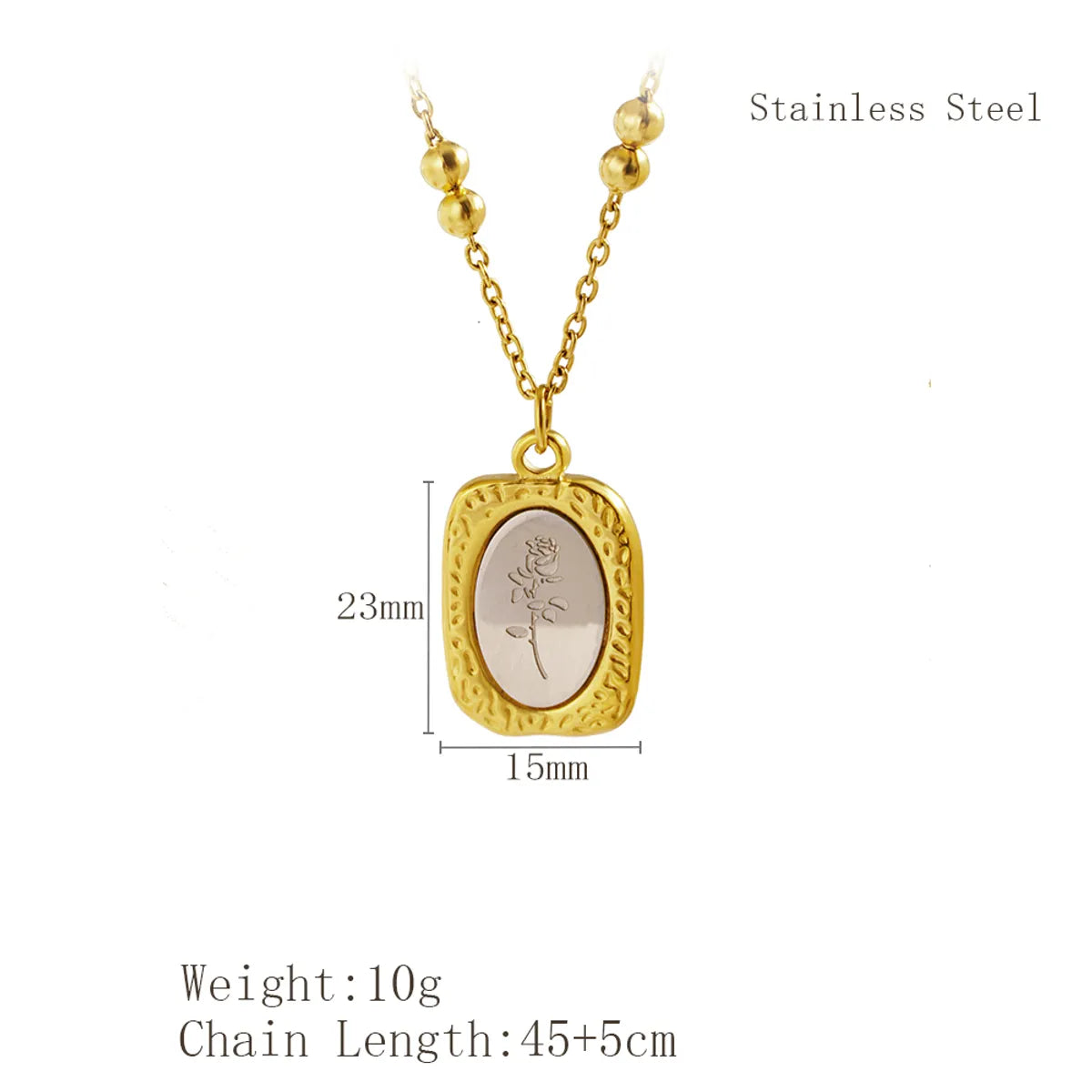 Wholesale Jewelry Retro French Style Rose Flower 304 Stainless Steel Plating Pendant Necklace