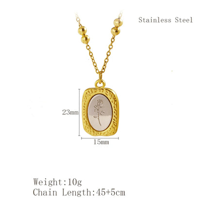 Wholesale Jewelry Retro French Style Rose Flower 304 Stainless Steel Plating Pendant Necklace