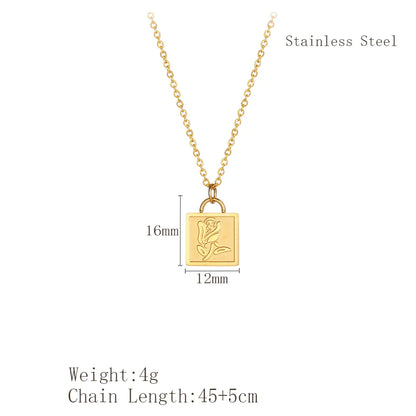 Wholesale Jewelry Retro French Style Rose Flower 304 Stainless Steel Plating Pendant Necklace