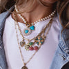 Wholesale Jewelry Retro Fruit Food Style Geometric Copper Mixed Gemstone Setting Electroplated Pendant Necklace O Word Chain