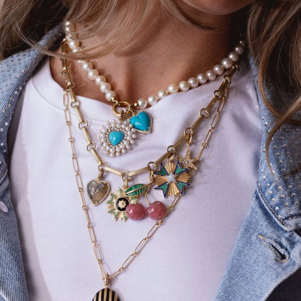 Wholesale Jewelry Retro Fruit Food Style Geometric Copper Mixed Gemstone Setting Electroplated Pendant Necklace O Word Chain