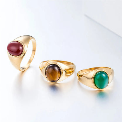 Wholesale Jewelry Retro Geometric 304 Stainless Steel Stone 18K Gold Plated Rings