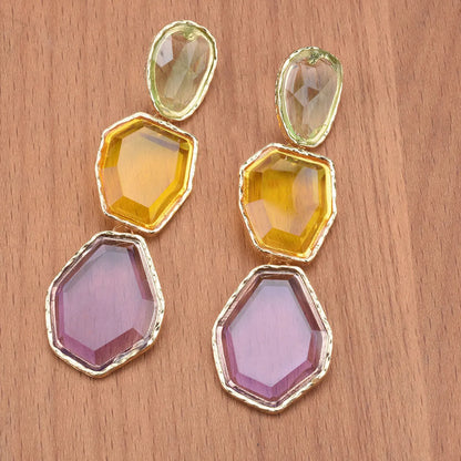 Wholesale Jewelry Retro Geometric Alloy Resin Plating Inlay Drop Earrings