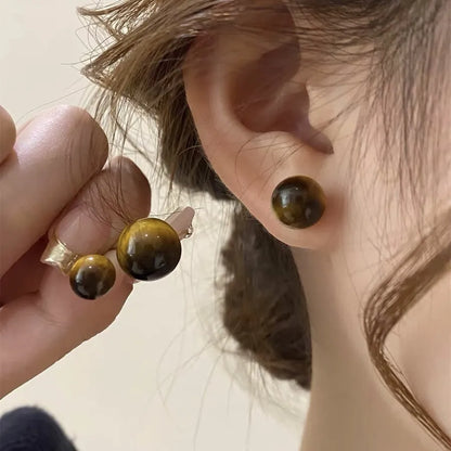 Wholesale Jewelry Retro Geometric Color Block Tiger Eye Plating Ear Studs