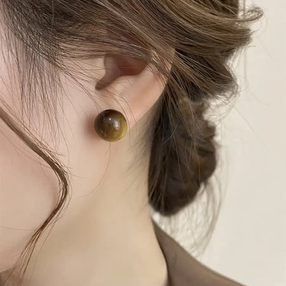 Wholesale Jewelry Retro Geometric Color Block Tiger Eye Plating Ear Studs