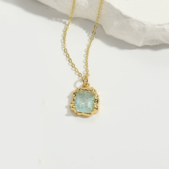 Wholesale Jewelry Retro Geometric Oval Pendant Copper Necklace With Mixed Gemstone Setting And Electroplating