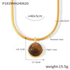 Wholesale Jewelry Retro Geometric Snake Bone Chain 316L Stainless Steel Necklace With Inlay Beads Tiger Eye Stone Pendant And Electroplating Design