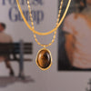 Wholesale Jewelry Retro Geometric Style Irregular Round Tiger Eye Pendant 316L Stainless Steel Rice Bead Chain Necklace