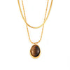 Wholesale Jewelry Retro Geometric Style Irregular Round Tiger Eye Pendant 316L Stainless Steel Rice Bead Chain Necklace