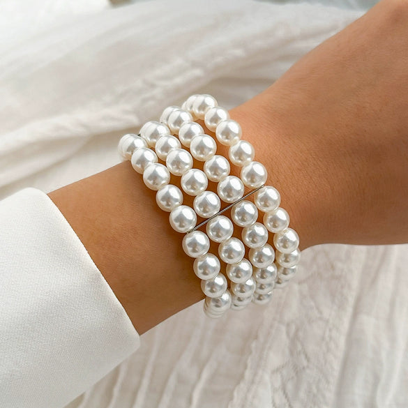 Wholesale Jewelry Retro Geometric Style Pearl Beaded Multilayered Necklace For Women