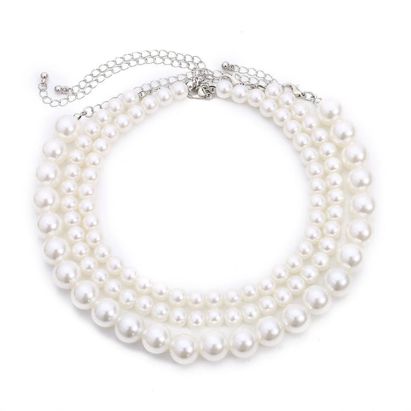 Wholesale Jewelry Retro Geometric Style Pearl Beaded Multilayered Necklace For Women
