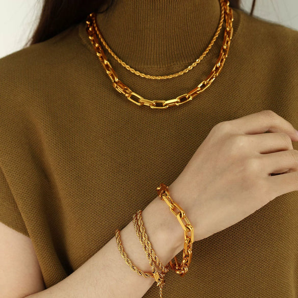 Wholesale Jewelry Retro Geometric Style Plant Flowers 316L Stainless Steel Electroplated Cuban Clavicle Chain Necklace Bracelet Unisex