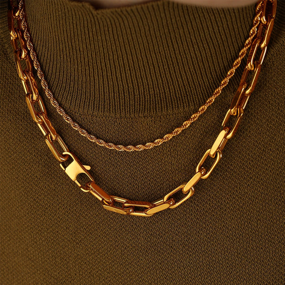Wholesale Jewelry Retro Geometric Style Plant Flowers 316L Stainless Steel Electroplated Cuban Clavicle Chain Necklace Bracelet Unisex