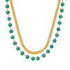 Wholesale Jewelry Retro Geometric Style Titanium Steel Gold Plated Natural Turquoise Handmade Beaded Double Layer Necklace For Women