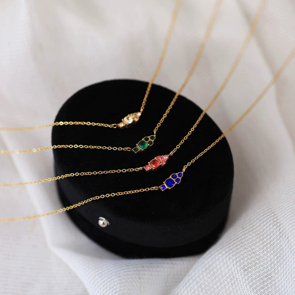 Wholesale Jewelry Retro Geometric Style Twelve Birthstone Titanium Steel Electroplated Ochain Pendant Necklace For Women