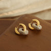 Wholesale Jewelry Retro Geometric 316L Stainless Steel Gold Plated Diamond Round Earrings For Women