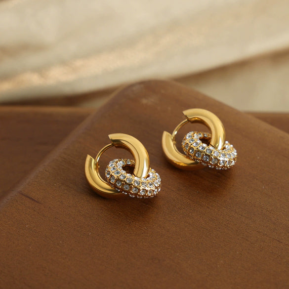 Wholesale Jewelry Retro Geometric 316L Stainless Steel Gold Plated Diamond Round Earrings For Women