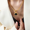 Wholesale Jewelry Retro Geometric 316L Stainless Steel Gold Plated Glass Bead Pendant Necklace For Women
