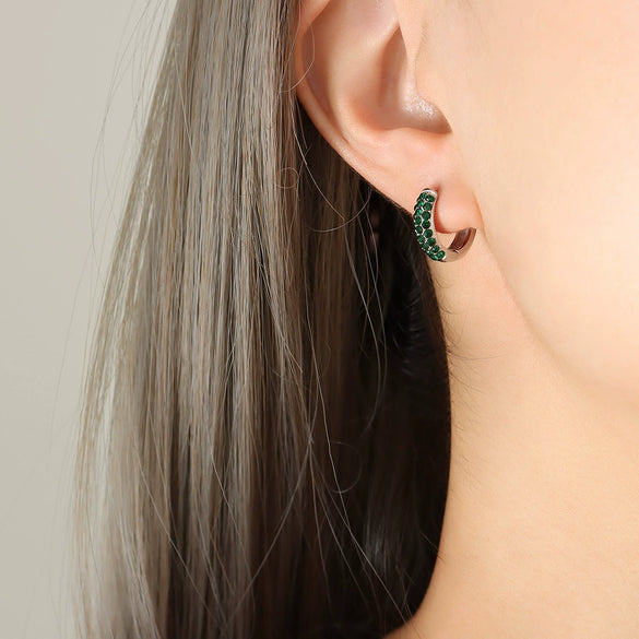 Wholesale Jewelry Retro Geometric 316L Stainless Steel Gold Plated U Shaped Diamond Earrings For Women