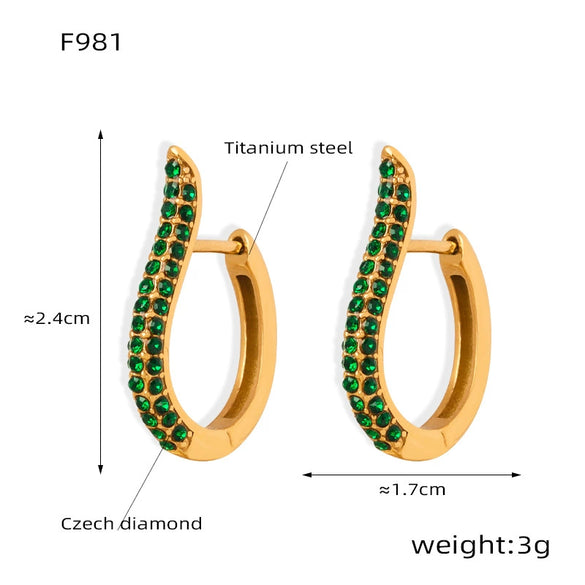 Wholesale Jewelry Retro Geometric 316L Stainless Steel Gold Plated U Shaped Diamond Earrings For Women