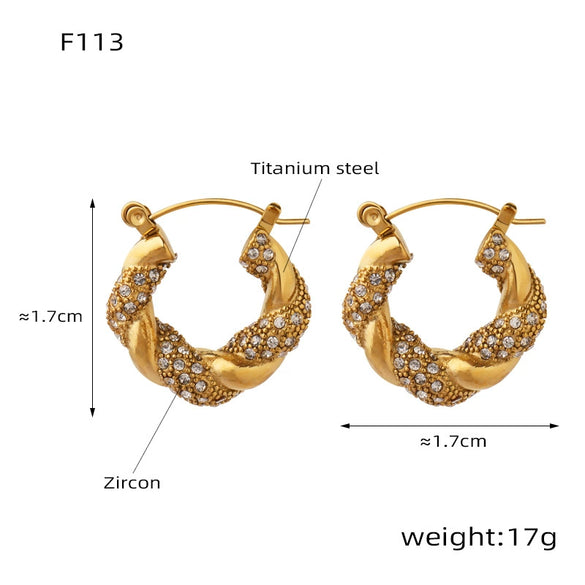 Wholesale Jewelry Retro Geometric 316L Stainless Steel Gold Plated U Shaped Diamond Earrings For Women