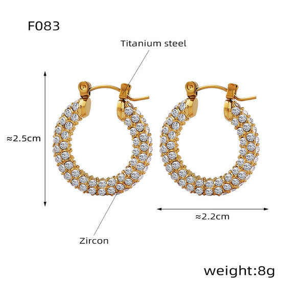 Wholesale Jewelry Retro Geometric 316L Stainless Steel Gold Plated U Shaped Diamond Earrings For Women