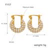 Wholesale Jewelry Retro Geometric 316L Stainless Steel Gold Plated U Shaped Diamond Earrings For Women