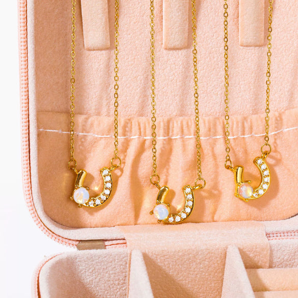 Wholesale Jewelry Retro Geometric Ushaped Horseshoe Copper Zircon Opal Electroplated Pendant