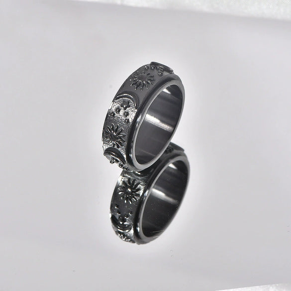 Wholesale Jewelry Retro Geometric Ushaped Titanium Steel Ring With Star Moon Sun Design