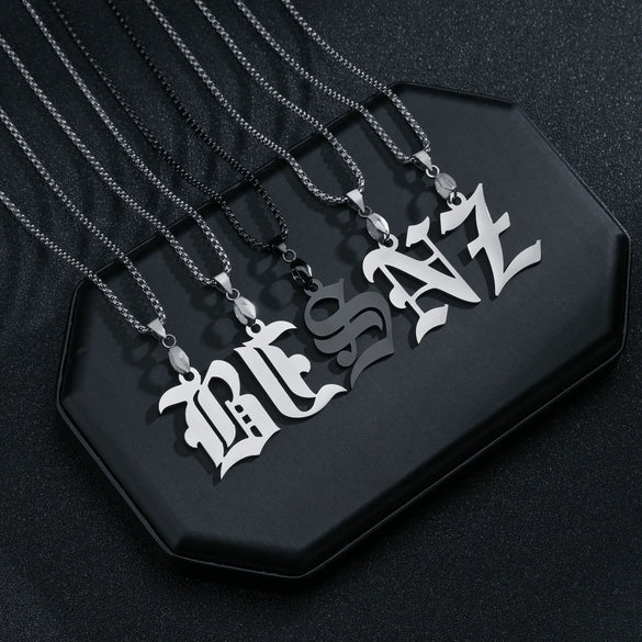 Wholesale Jewelry Retro Gothic Style Titanium Steel Military Nameplate Necklace Pendant With Letters Numbers Text And Polishing Plasma Treatment
