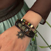 Wholesale Jewelry Retro Handmade Bracelet With Geometric Pattern Pu Wooden Bead Alloy Pendant For Women