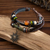 Wholesale Jewelry Retro Handmade Bracelet With Geometric Pattern Pu Wooden Bead Alloy Pendant For Women