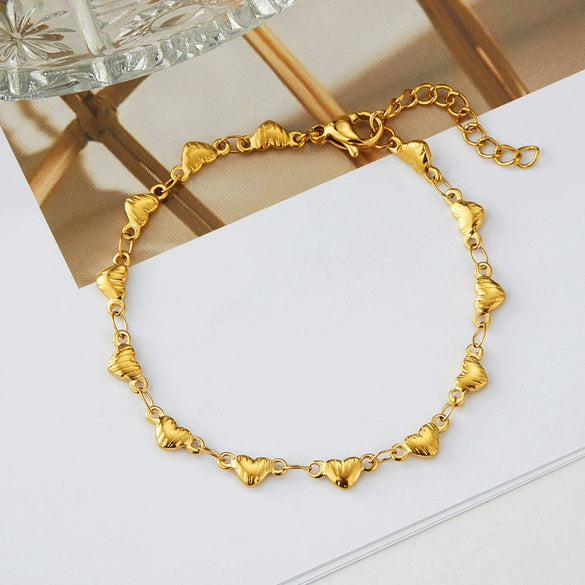 Wholesale Jewelry Retro Heartshaped Titanium Steel Love Chain Necklace Bracelet Set 18K Gold Plated