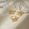 Wholesale Jewelry Retro Highend Stainless Steel Bow Rhinestone Earrings For Women With Electroplating