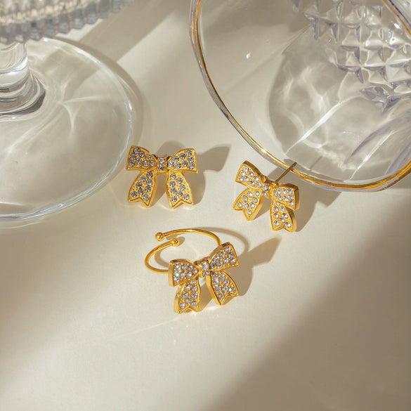 Wholesale Jewelry Retro Highend Stainless Steel Bow Rhinestone Earrings For Women With Electroplating