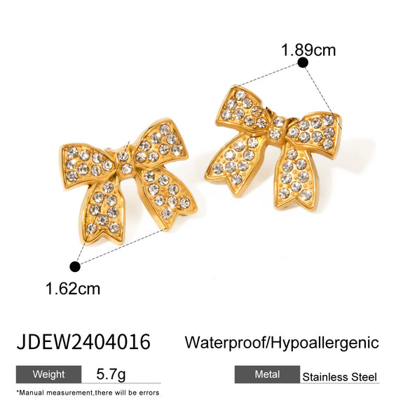 Wholesale Jewelry Retro Highend Stainless Steel Bow Rhinestone Earrings For Women With Electroplating