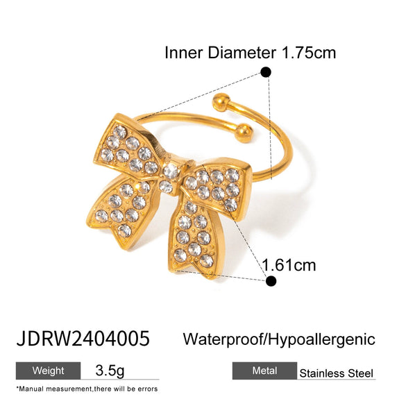 Wholesale Jewelry Retro Highend Stainless Steel Bow Rhinestone Earrings For Women With Electroplating