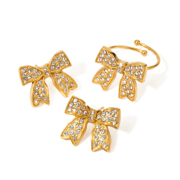Wholesale Jewelry Retro Highend Stainless Steel Bow Rhinestone Earrings For Women With Electroplating