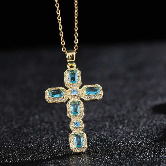 Wholesale Jewelry Retro Hip Hop Cross Copper Electroplating Geometric Pendant Necklace With O Word Chain For Men And Women
