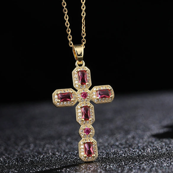 Wholesale Jewelry Retro Hip Hop Cross Copper Electroplating Geometric Pendant Necklace With O Word Chain For Men And Women