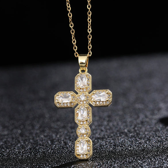 Wholesale Jewelry Retro Hip Hop Cross Copper Electroplating Geometric Pendant Necklace With O Word Chain For Men And Women