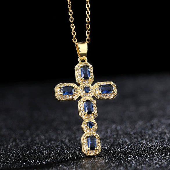 Wholesale Jewelry Retro Hip Hop Cross Copper Electroplating Geometric Pendant Necklace With O Word Chain For Men And Women