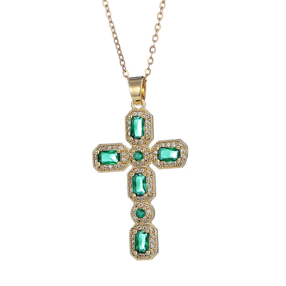 Wholesale Jewelry Retro Hip Hop Cross Copper Electroplating Geometric Pendant Necklace With O Word Chain For Men And Women