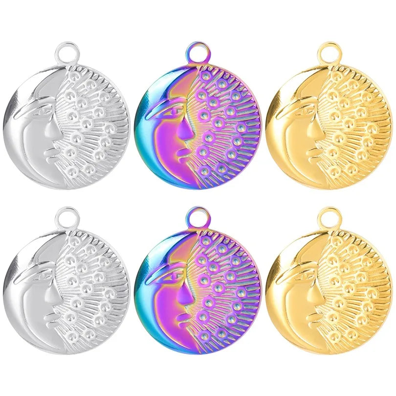 Wholesale Jewelry Retro Human Geometric Moon 304 Stainless Steel Plating Pendant Necklace