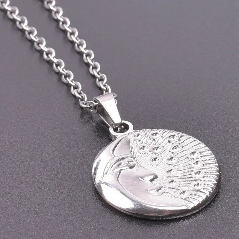 Wholesale Jewelry Retro Human Geometric Moon 304 Stainless Steel Plating Pendant Necklace