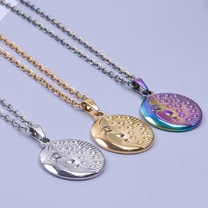 Wholesale Jewelry Retro Human Geometric Moon 304 Stainless Steel Plating Pendant Necklace