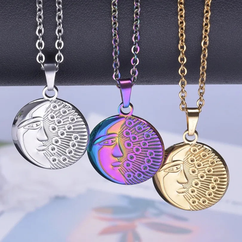 Wholesale Jewelry Retro Human Geometric Moon 304 Stainless Steel Plating Pendant Necklace